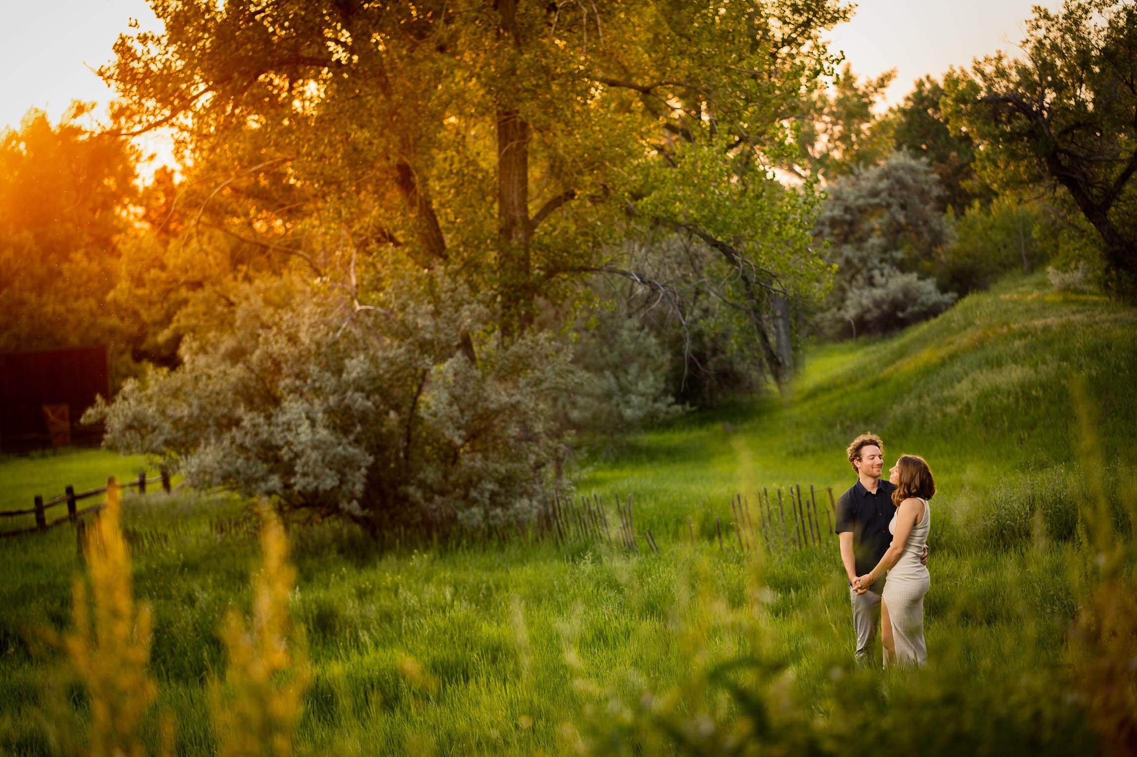 Engaged couple embraces in a field  during golden hour, Engagement Session, Engagement Photos, Engagement Photos Inspiration, Engagement Photography, Engagement Photographer, Winter Engagement Photos, Mountain Engagement Photos, Denver engagement session, Denver engagement photos, Denver engagement photography, Denver engagement photographer, Denver engagement inspiration, Colorado engagement session, Colorado engagement photos, Colorado engagement photography, Colorado engagement photographer, Colorado engagement inspiration