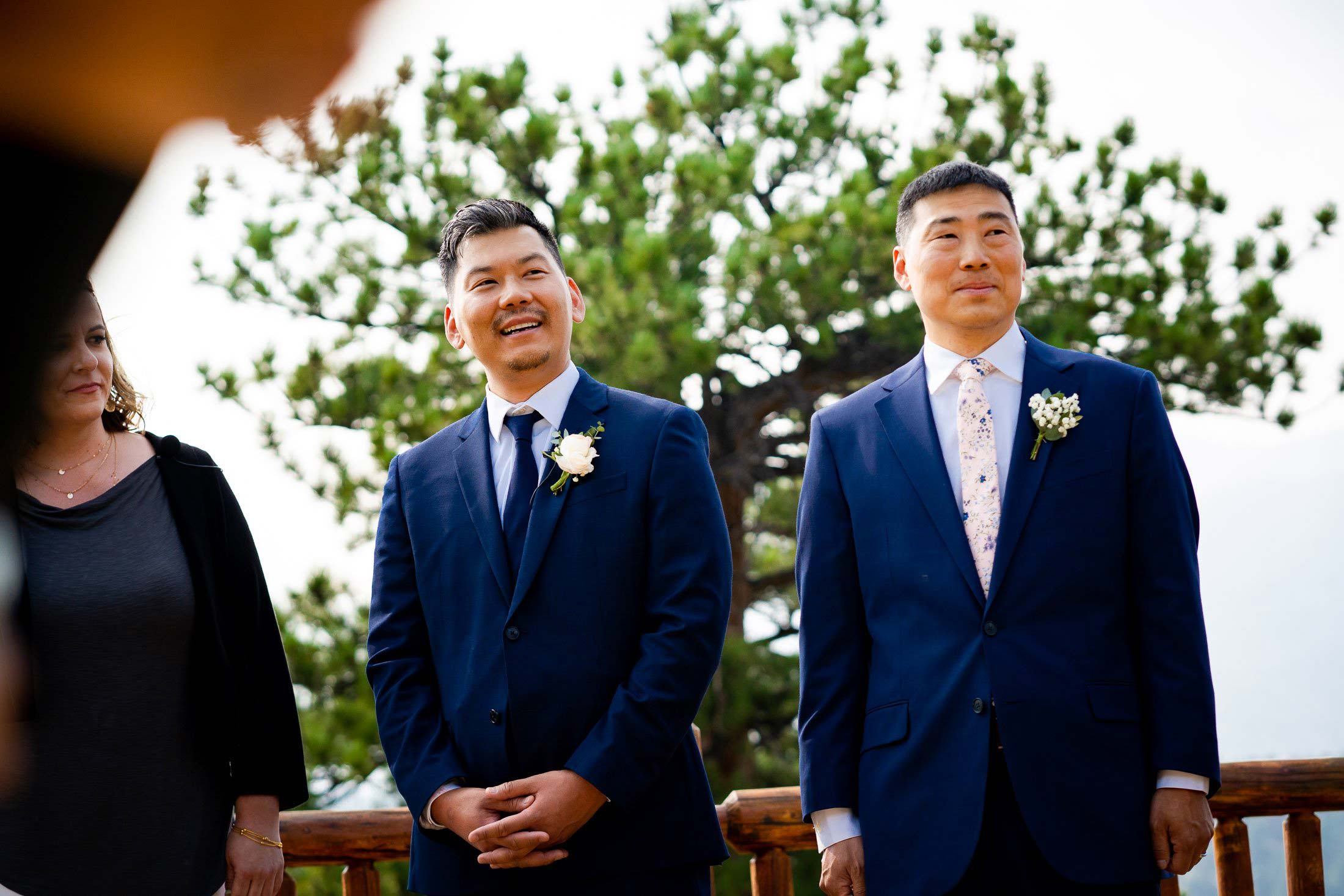 Groom watches as the bride walks down the aisle during the processional at their  wedding ceremony in the mountains, wedding photos, wedding photography, wedding photographer, wedding inspiration, wedding photo inspiration, mountain wedding, YMCA of the Rockies wedding, YMCA of the Rockies wedding photos, YMCA of the Rockies wedding photography, YMCA of the Rockies wedding photographer, YMCA of the Rockies wedding inspiration, YMCA of the Rockies wedding venue, Estes Park wedding, Estes Park wedding photos, Estes Park wedding photography, Estes Park wedding photographer, Colorado wedding, Colorado wedding photos, Colorado wedding photography, Colorado wedding photographer, Colorado mountain wedding, Colorado wedding inspiration