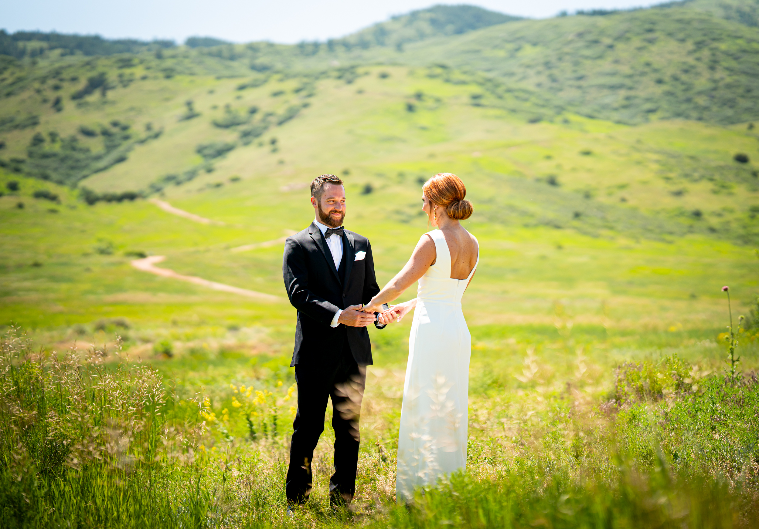 Ashley & Alex's wedding at The Manor House in June, in Littleton, Colorado. Manor House Wedding, Littleton, Denver, Colorado, First Look with groom, Denver Wedding Photographer, Denver Wedding Photos, Denver Wedding