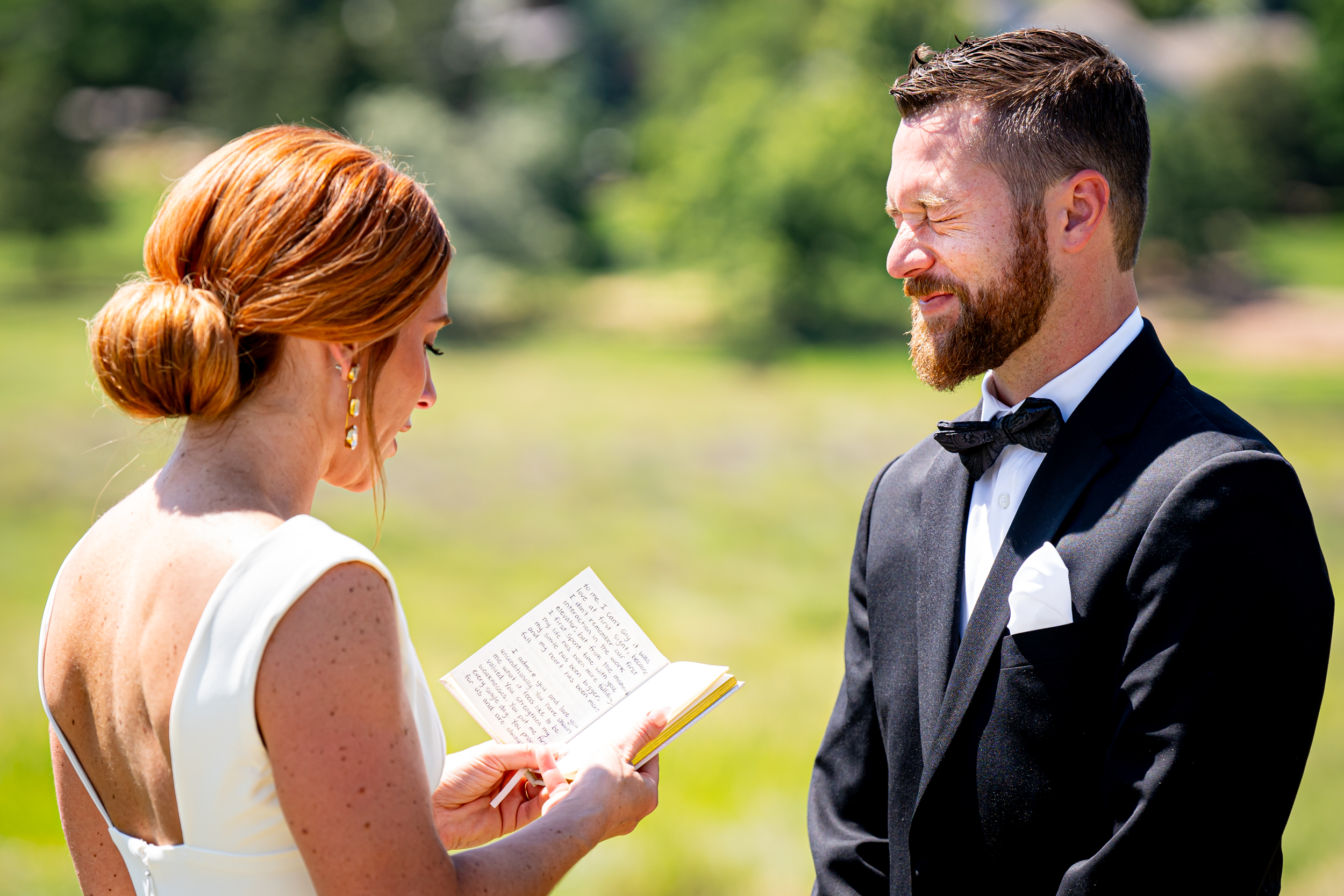 Ashley & Alex's wedding at The Manor House in June, in Littleton, Colorado. Manor House Wedding, Littleton, Denver, Colorado, First Look with groom, Denver Wedding Photographer, Denver Wedding Photos, Denver Wedding