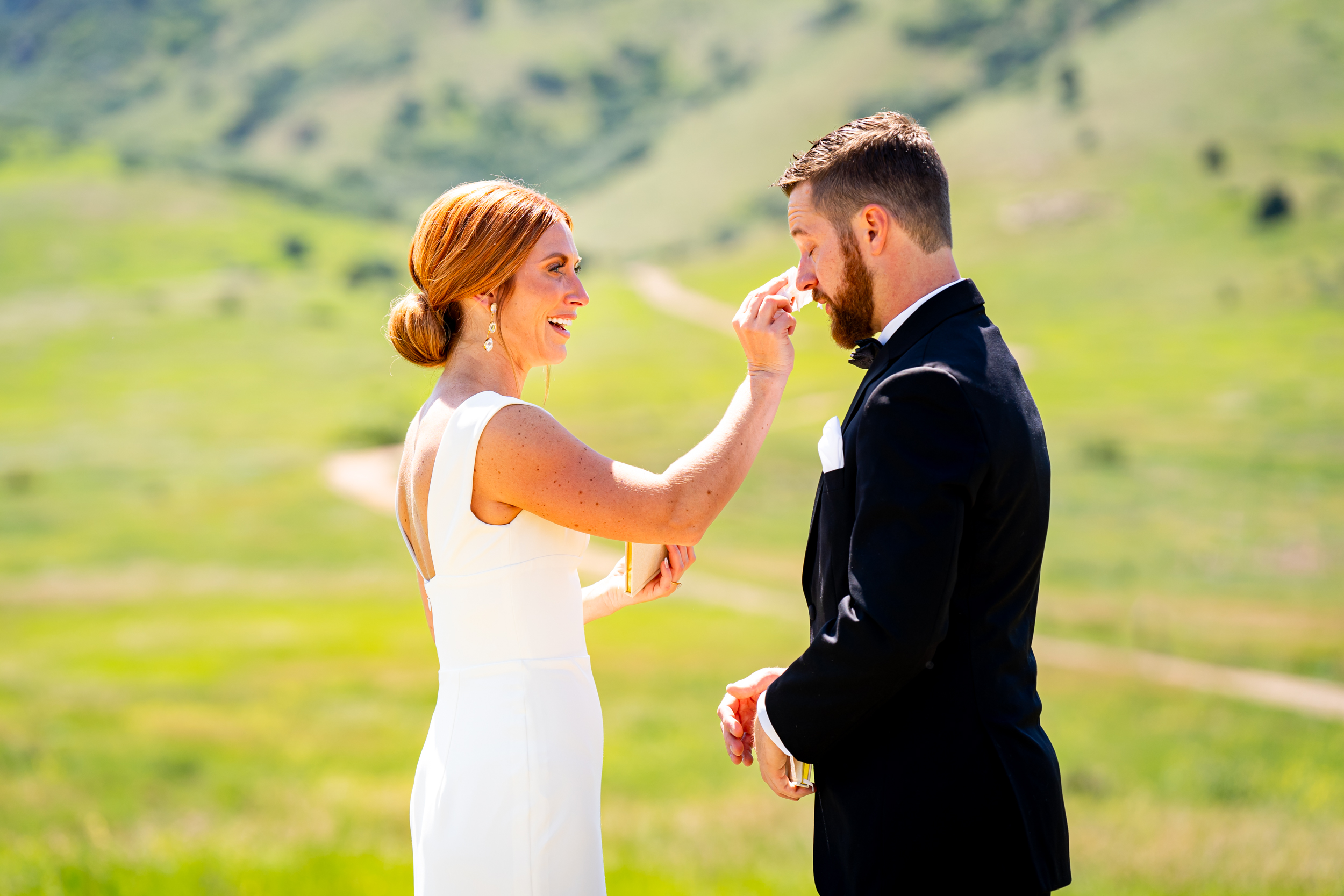 Ashley & Alex's wedding at The Manor House in June, in Littleton, Colorado. Manor House Wedding, Littleton, Denver, Colorado, First Look with groom, Denver Wedding Photographer, Denver Wedding Photos, Denver Wedding