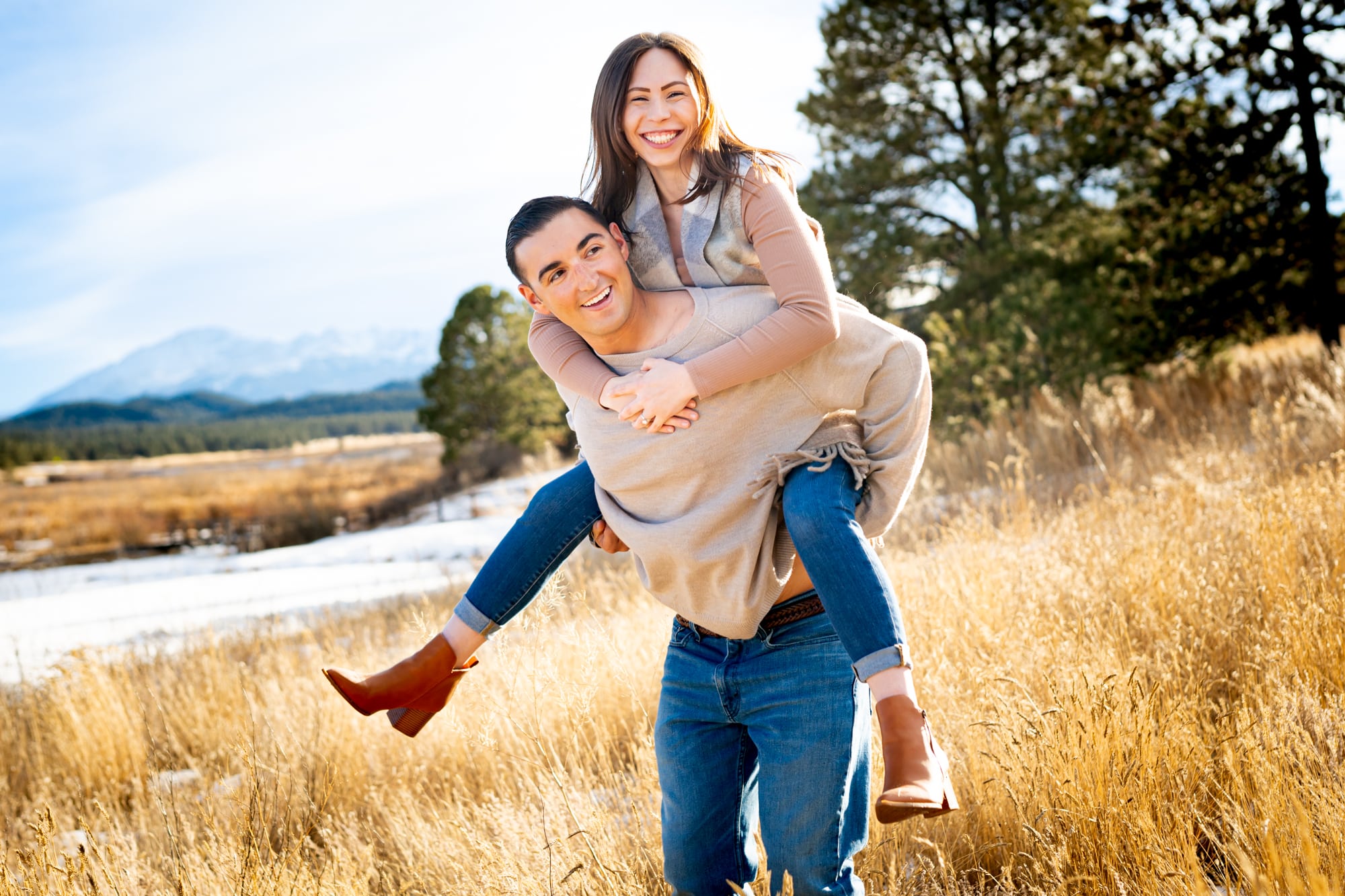 Winter Engagement Photos at Manitou Lake in Colorado Springs