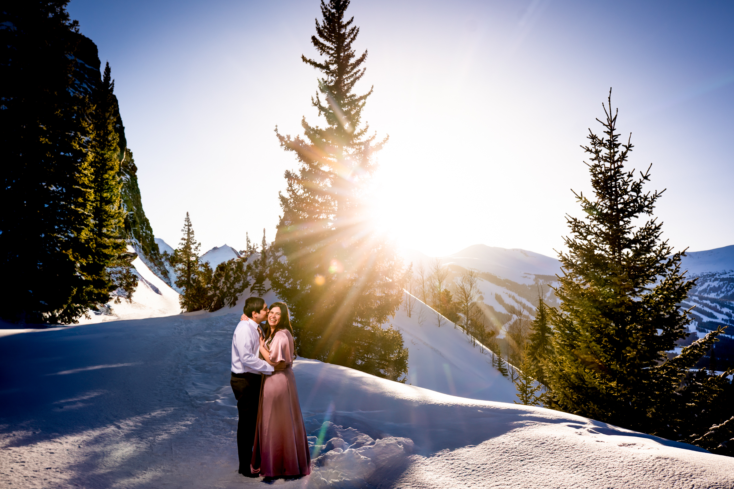 Winter Breckenridge engagement photos at Boreas Pass in Summit County
