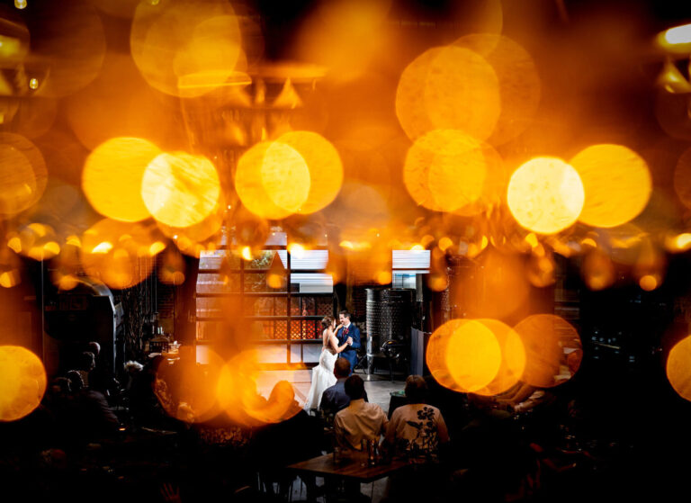 First Dance under the chandelier lights at Bigsby's Folly Craft Winery in Denver