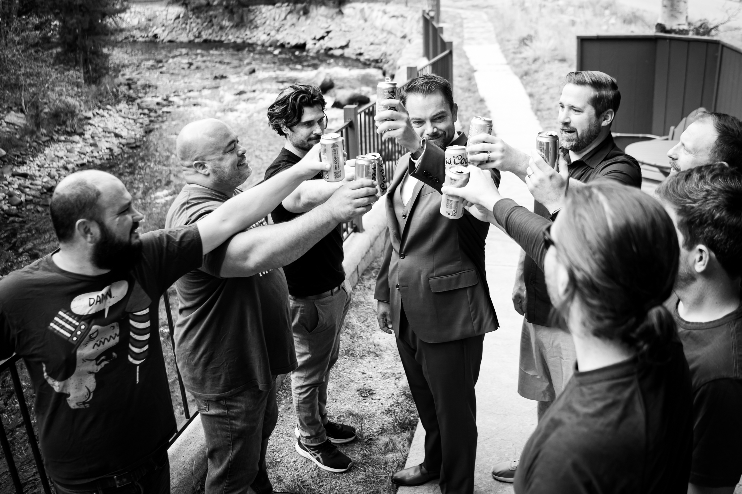 Groom toasts with groomsmen